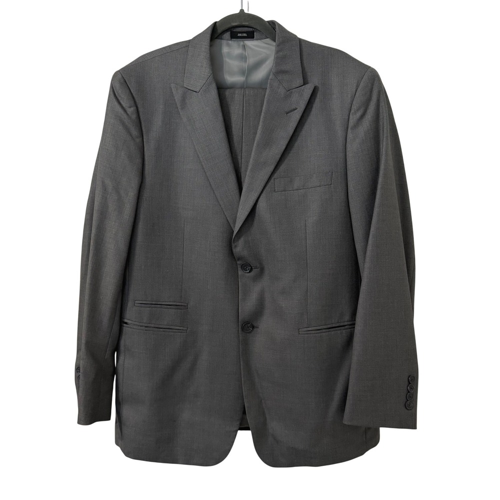 JF J.Ferrar Mens Gray Modern Fit 2 Piece Suit Set 42R Jacket 36x29 Pants Peak